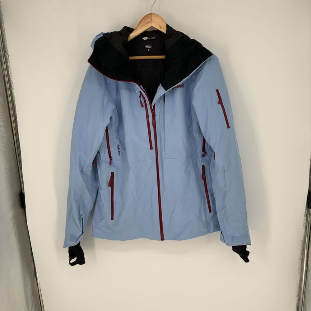 Norrøna Light Blue Waterproof Hooded Ski Jacket with Red Zippers